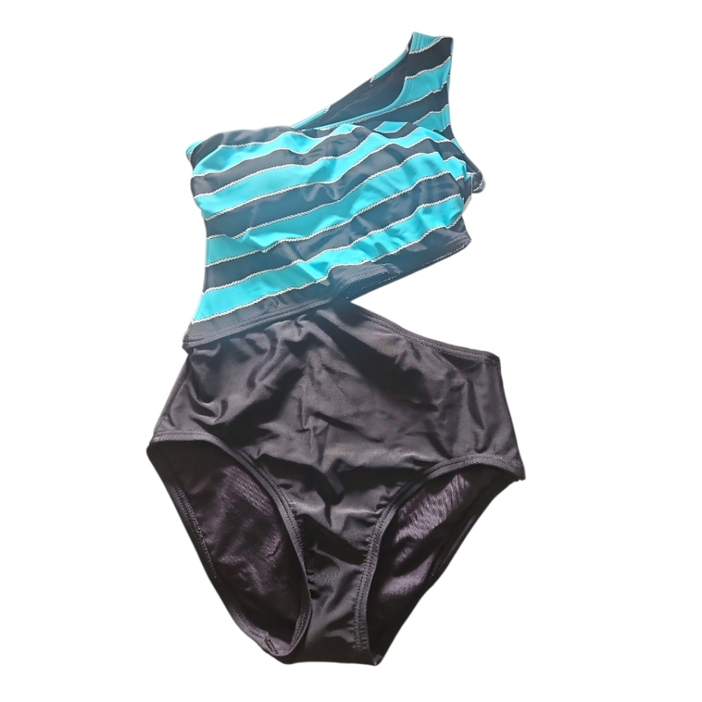 NWT MICHAEL Michael Kors Rope Rugby Stripe One Shoulder Cut Out One Piece 4 - Picture 6 of 9